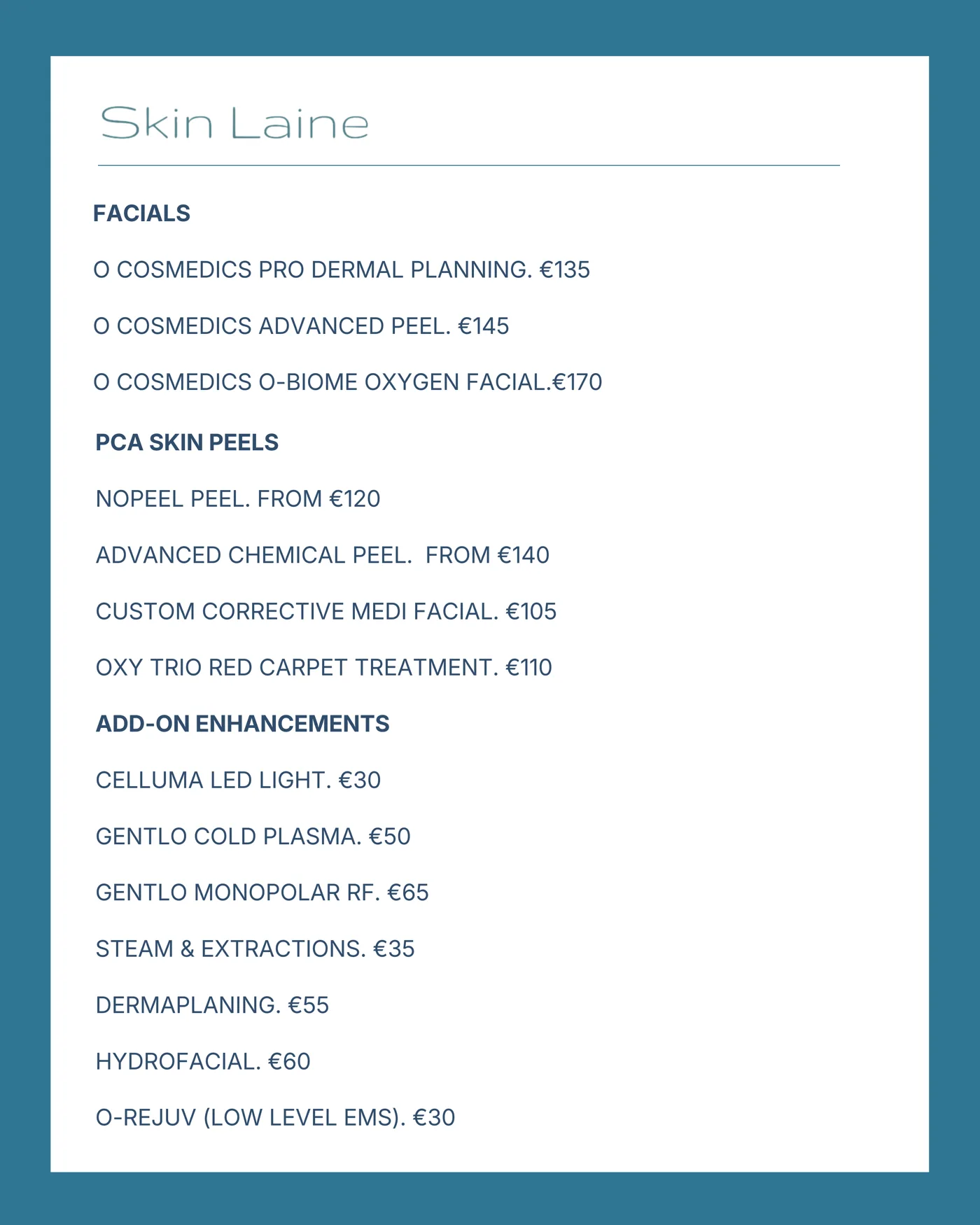 Skin Laine price guide, page 2: O Cosmedics, PCA Peels & Add-ons