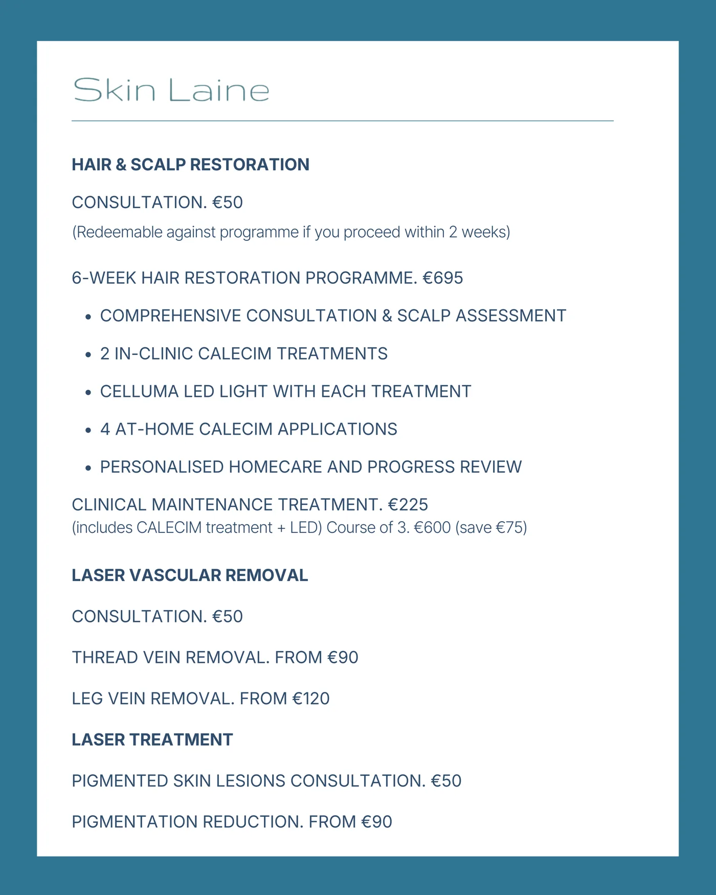Skin Laine price guide, page 4: Hair Restoration & Laser